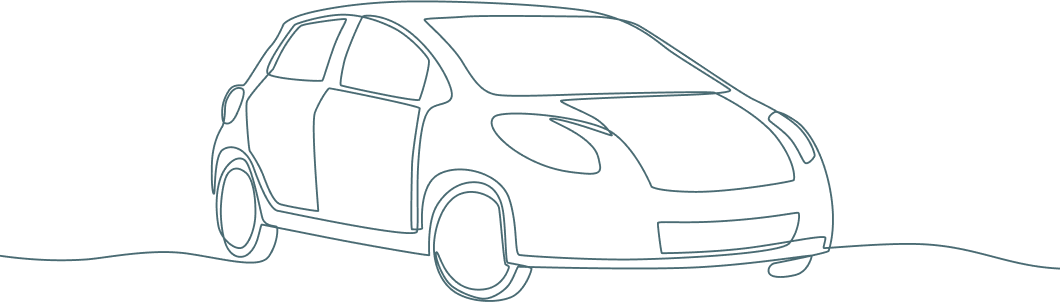 Ein einfacher Umriss eines Autos, das seitlich dargestellt ist, mit einer klaren Linienführung.