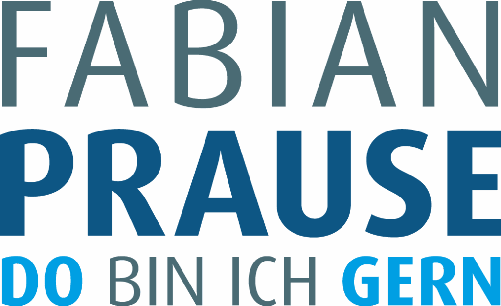 Textbild mit den Worten "Fabian Prause - Do bin ich gern" in verschiedenen Schriftgrößen und -farben.